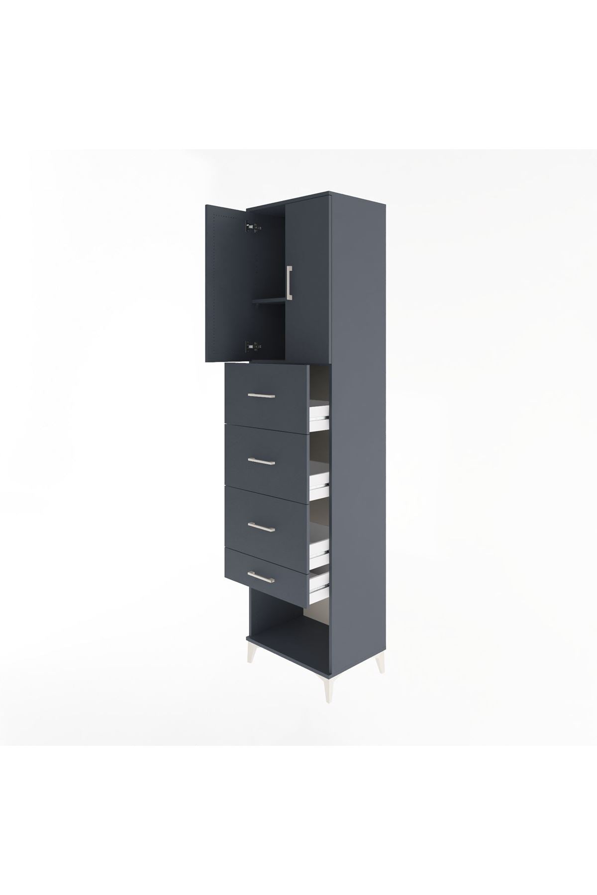Hyperion Dolap 2 Raflı 4 Çekmeceli 2 Kapaklı 60x44x243 Antrasit-Antrasit