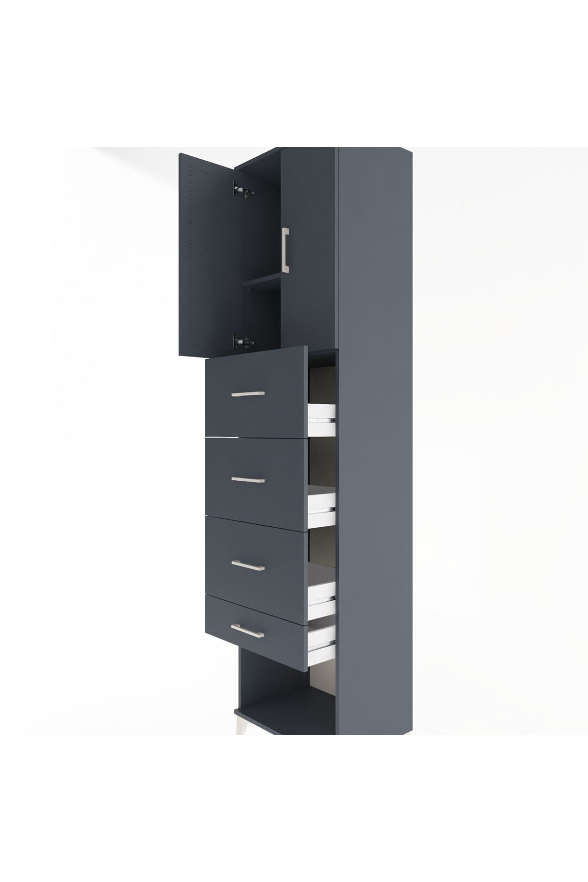 Hyperion Dolap 2 Raflı 4 Çekmeceli 2 Kapaklı 60x44x243 Antrasit-Antrasit