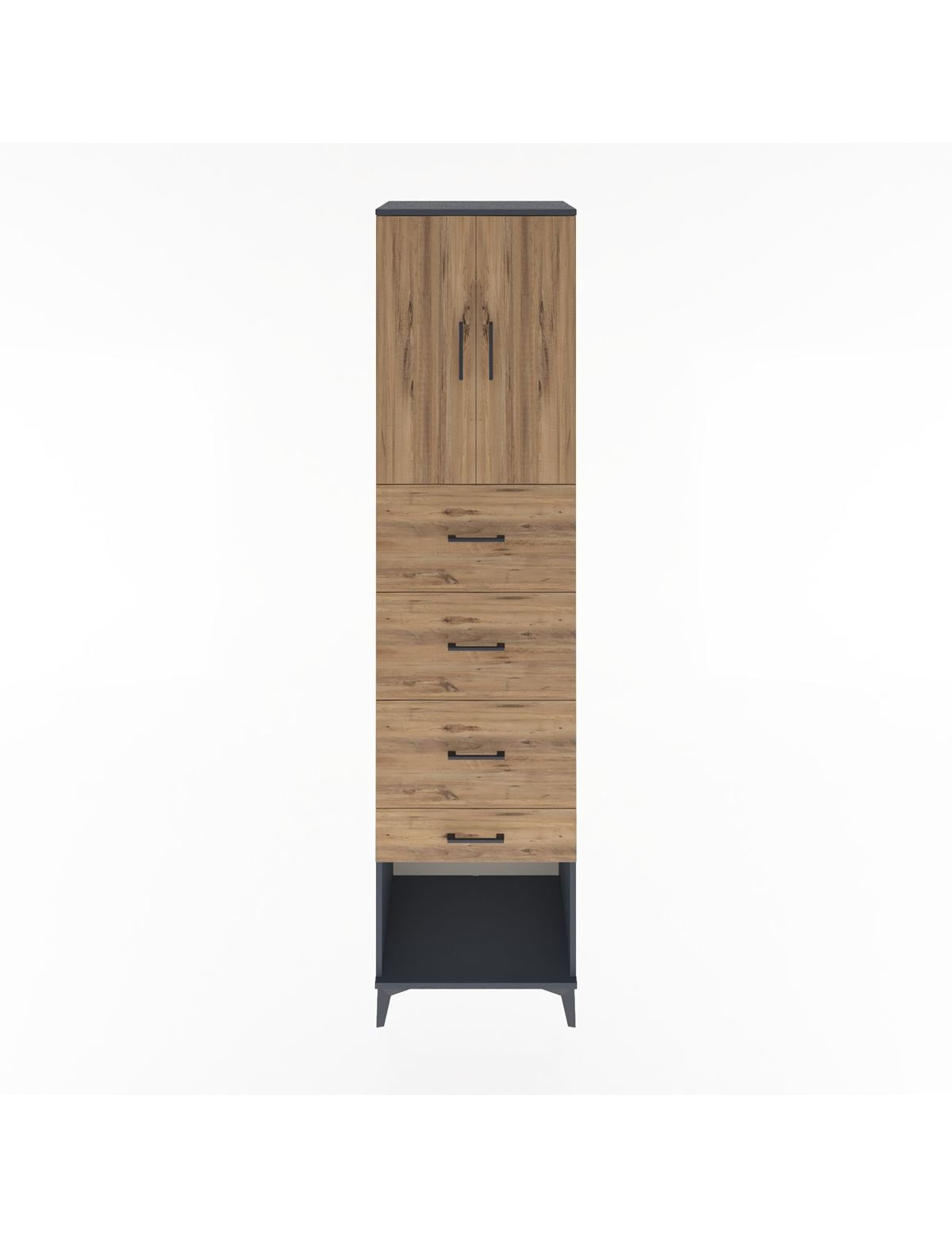 Hyperion Dolap 2 Raflı 4 Çekmeceli 2 Kapaklı 60x44x243 Antrasit-Çam