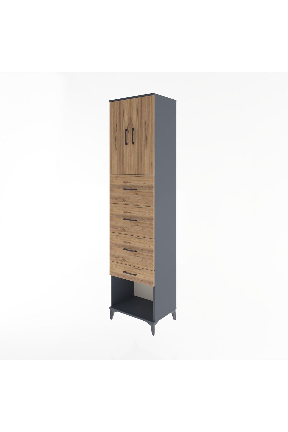 Hyperion Dolap 2 Raflı 4 Çekmeceli 2 Kapaklı 60x44x243 Antrasit-Çam