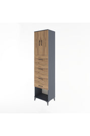 Hyperion Dolap 2 Raflı 4 Çekmeceli 2 Kapaklı 60x44x243 Antrasit-Çam