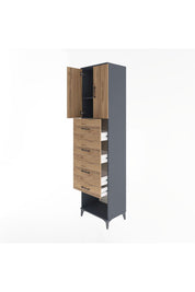 Hyperion Dolap 2 Raflı 4 Çekmeceli 2 Kapaklı 60x44x243 Antrasit-Çam