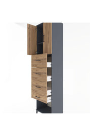 Hyperion Dolap 2 Raflı 4 Çekmeceli 2 Kapaklı 60x44x243 Antrasit-Çam