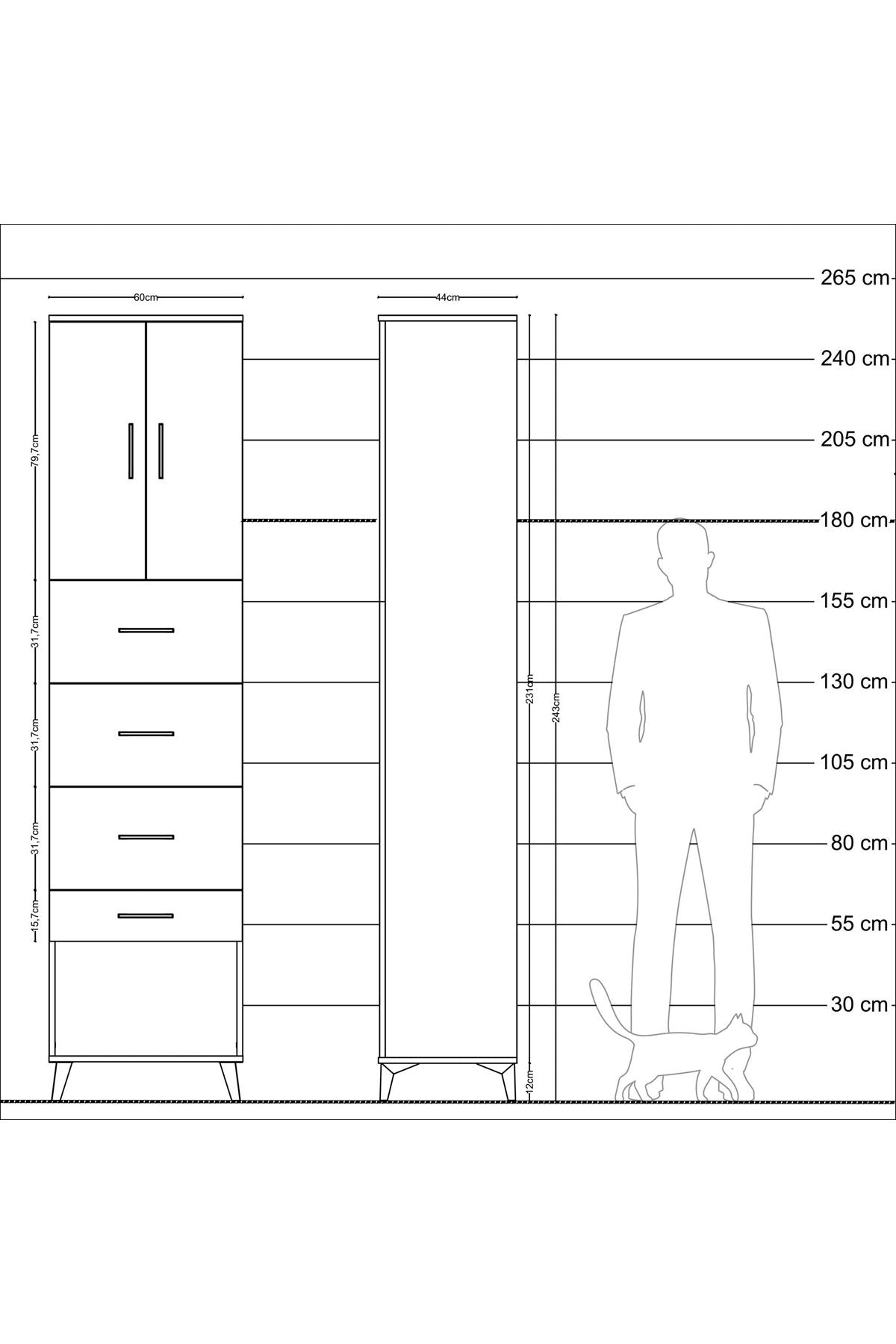Hyperion Dolap 2 Raflı 4 Çekmeceli 2 Kapaklı 60x44x243 Çam-Aytaşı