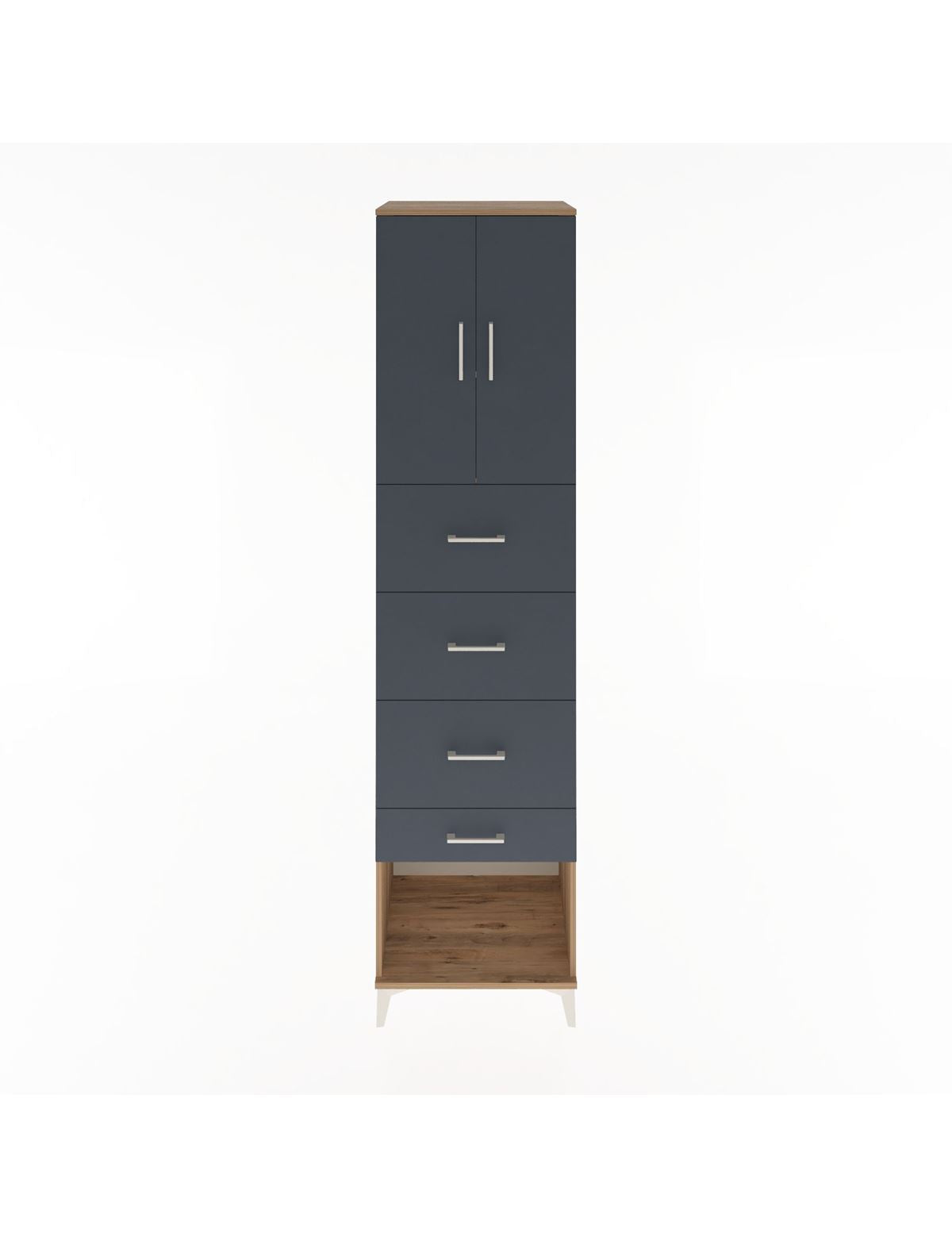 Hyperion Dolap 2 Raflı 4 Çekmeceli 2 Kapaklı 60x44x243 Çam-Antrasit