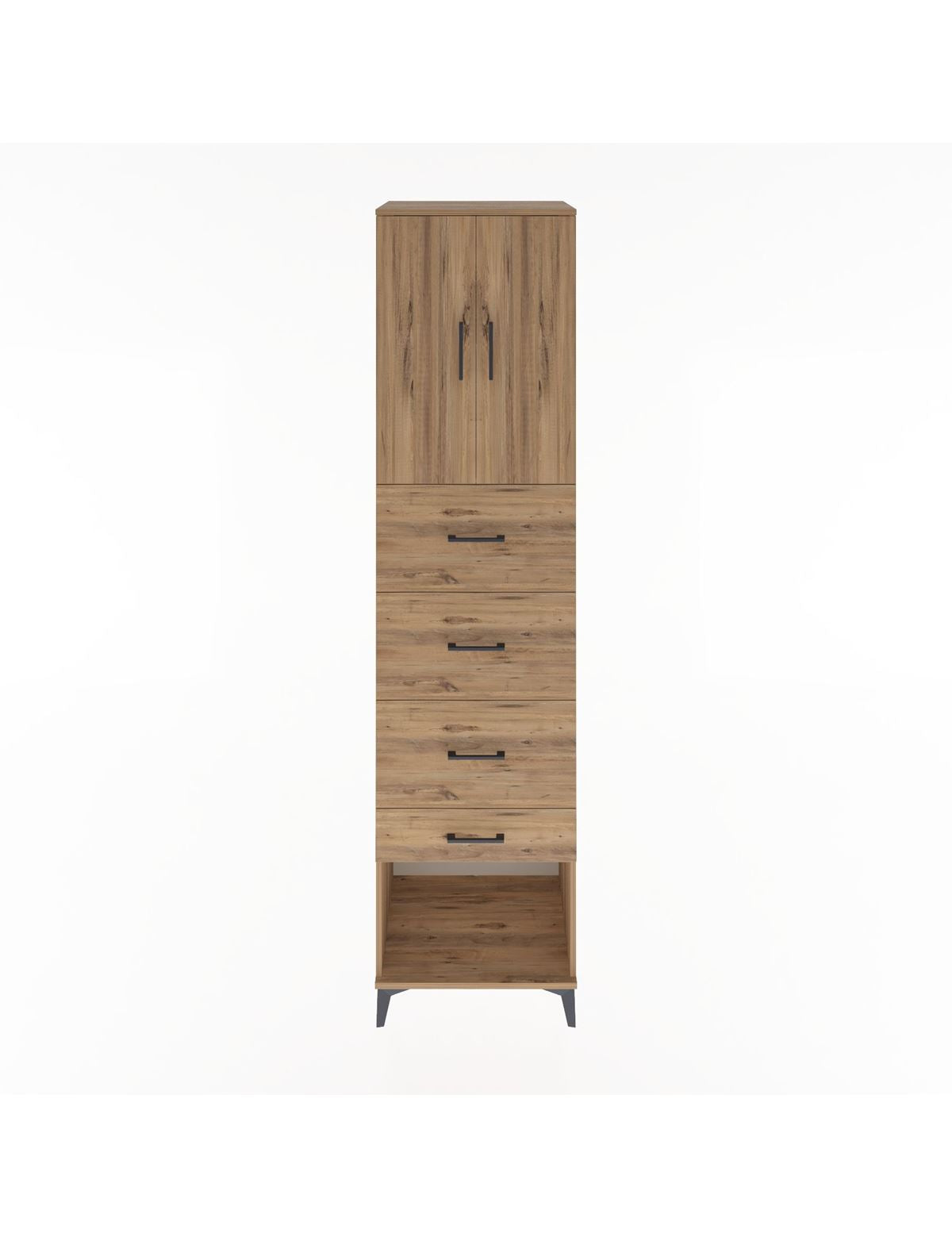 Hyperion Dolap 2 Raflı 4 Çekmeceli 2 Kapaklı 60x44x243 Çam-Çam