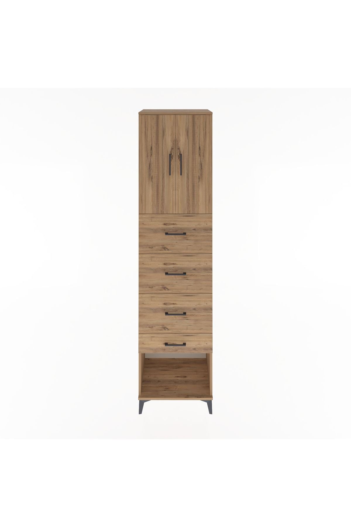 Hyperion Dolap 2 Raflı 4 Çekmeceli 2 Kapaklı 60x44x243 Çam-Çam