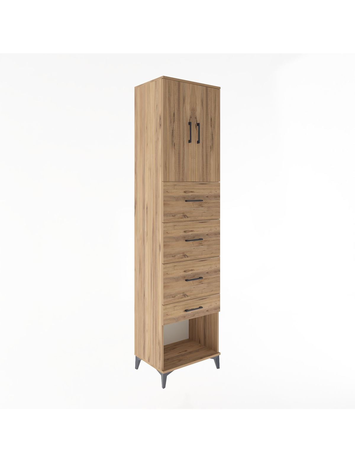 Hyperion Dolap 2 Raflı 4 Çekmeceli 2 Kapaklı 60x44x243 Çam-Çam