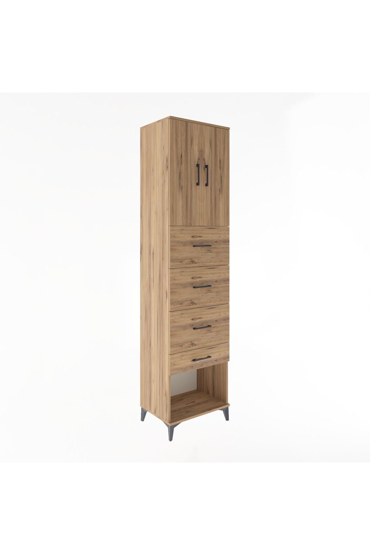 Hyperion Dolap 2 Raflı 4 Çekmeceli 2 Kapaklı 60x44x243 Çam-Çam