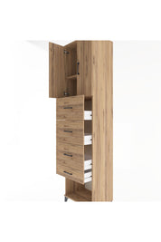 Hyperion Dolap 2 Raflı 4 Çekmeceli 2 Kapaklı 60x44x243 Çam-Çam