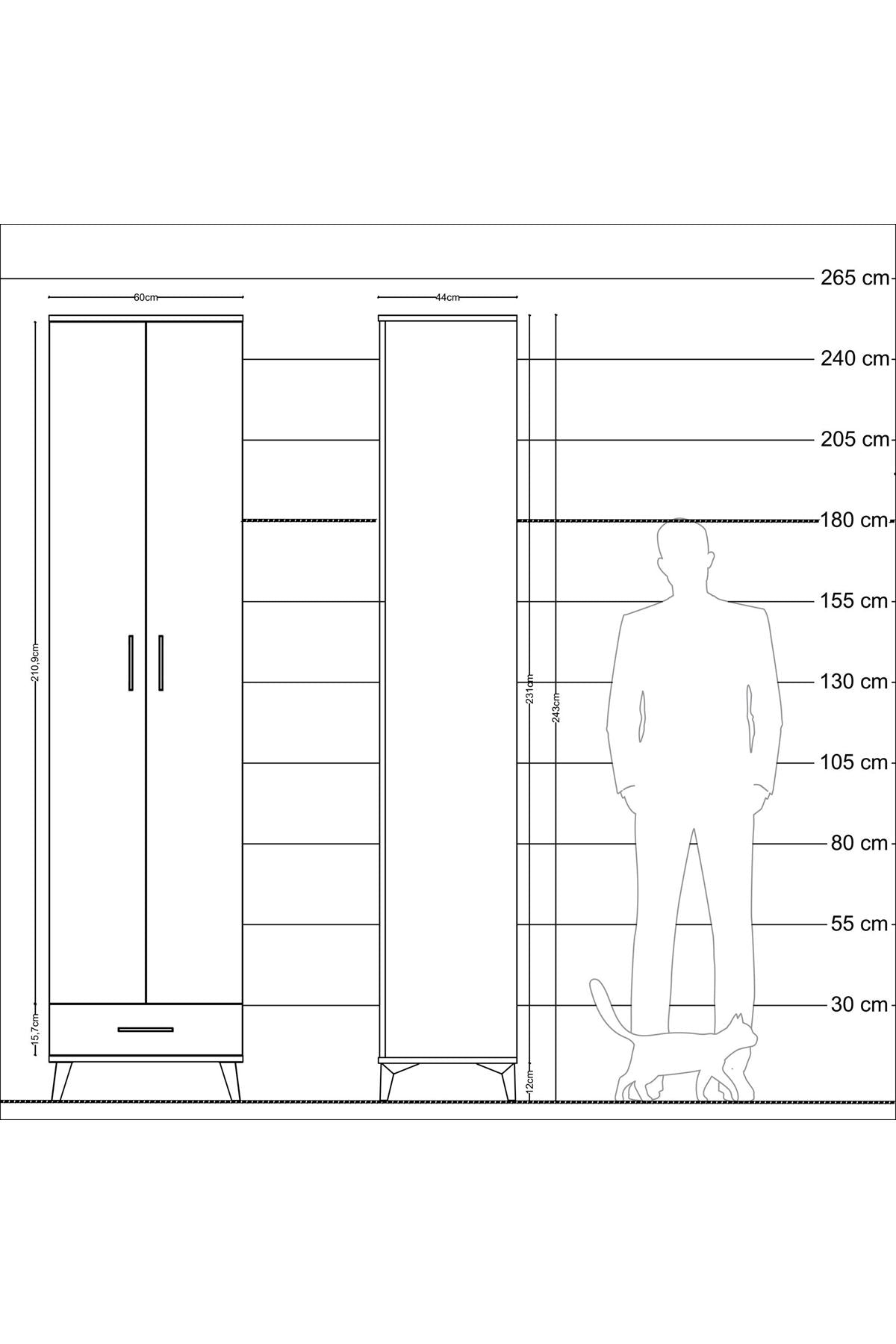 Hyperion Dolap 6 Raflı Tek Çekmeceli 2 Kapaklı 60x44x243 Aytaşı-Antrasit