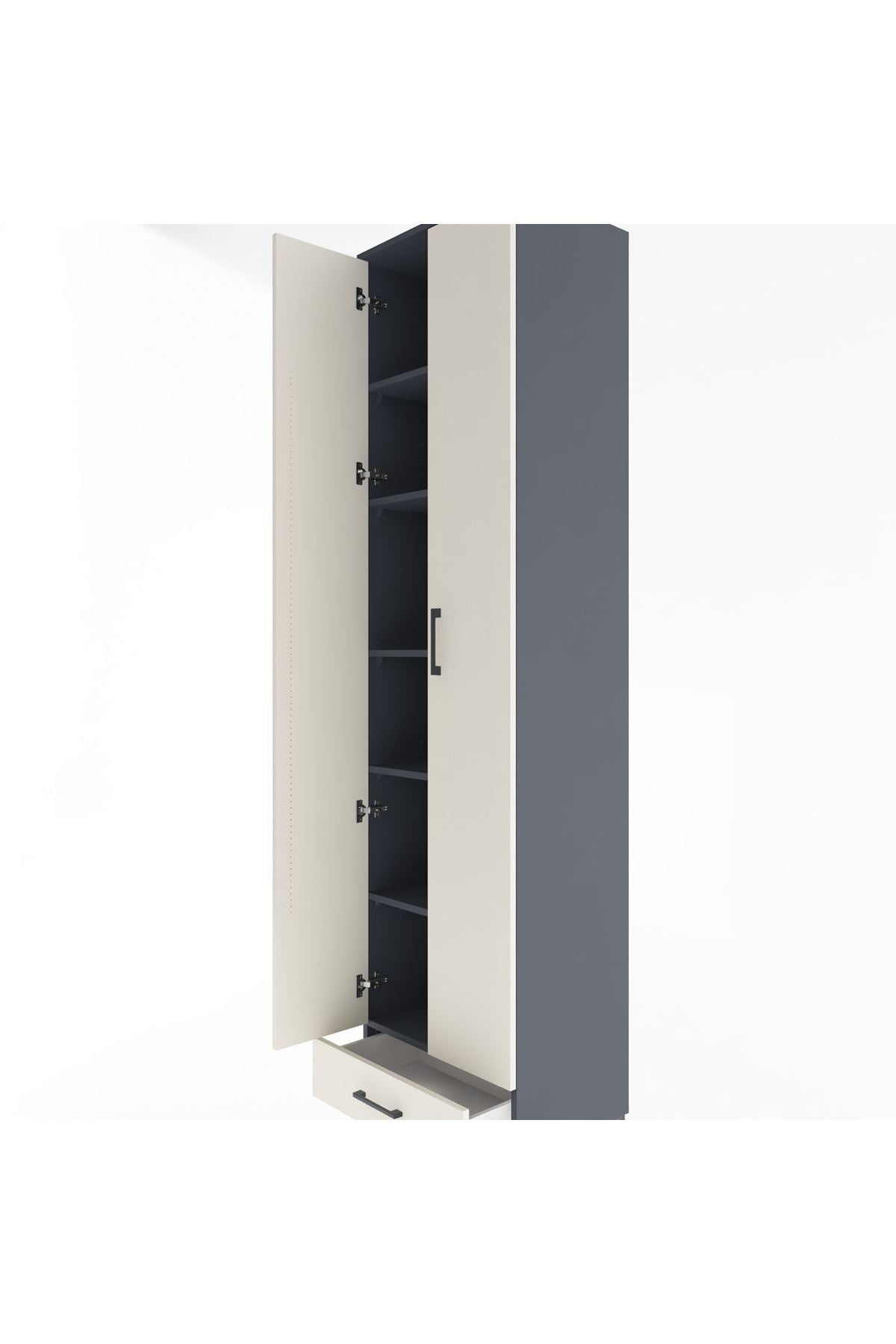 Hyperion Dolap 6 Raflı Tek Çekmeceli 2 Kapaklı 60x44x243 Antrasit-Aytaşı
