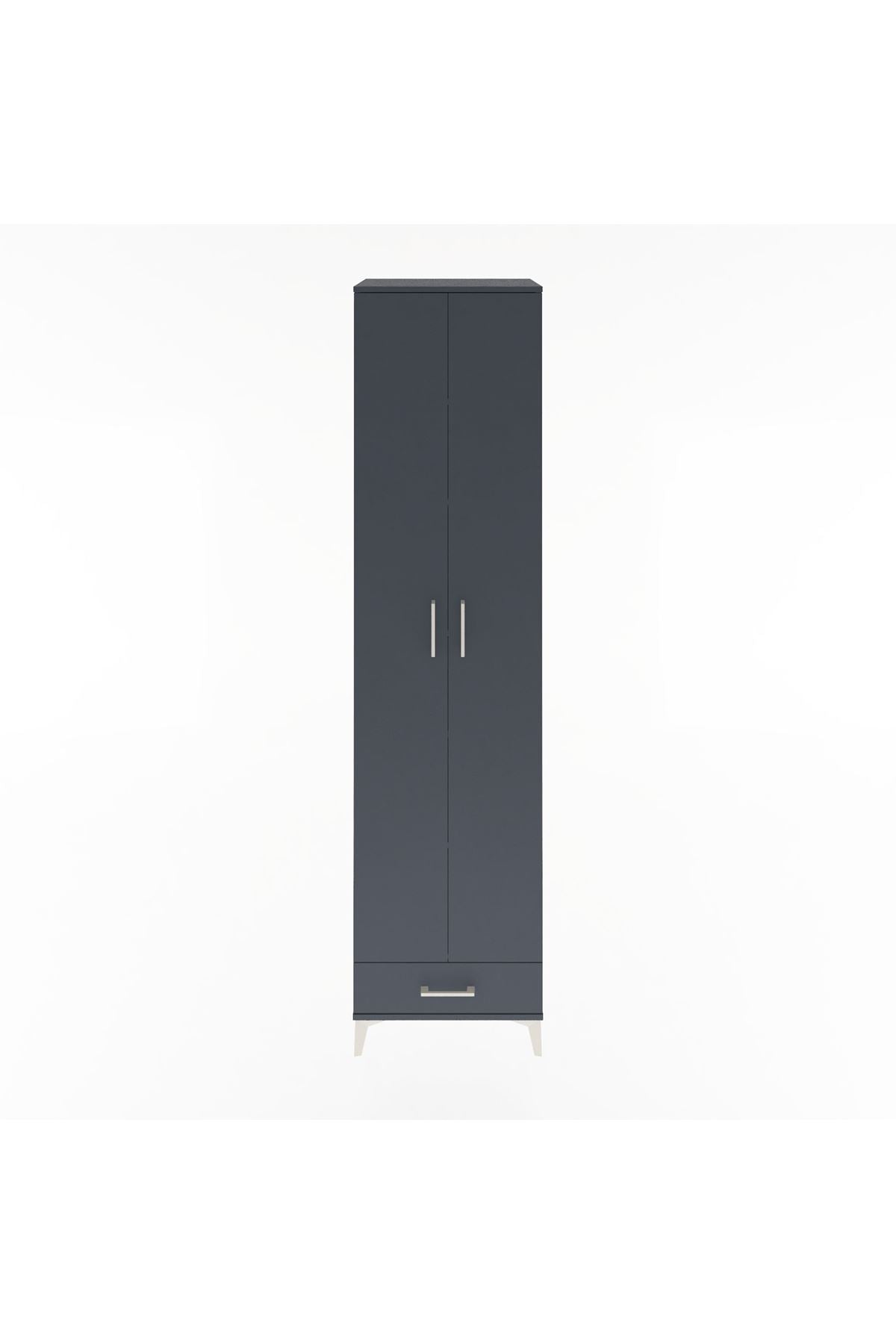 Hyperion Dolap 6 Raflı Tek Çekmeceli 2 Kapaklı 60x44x243 Antrasit-Antrasit