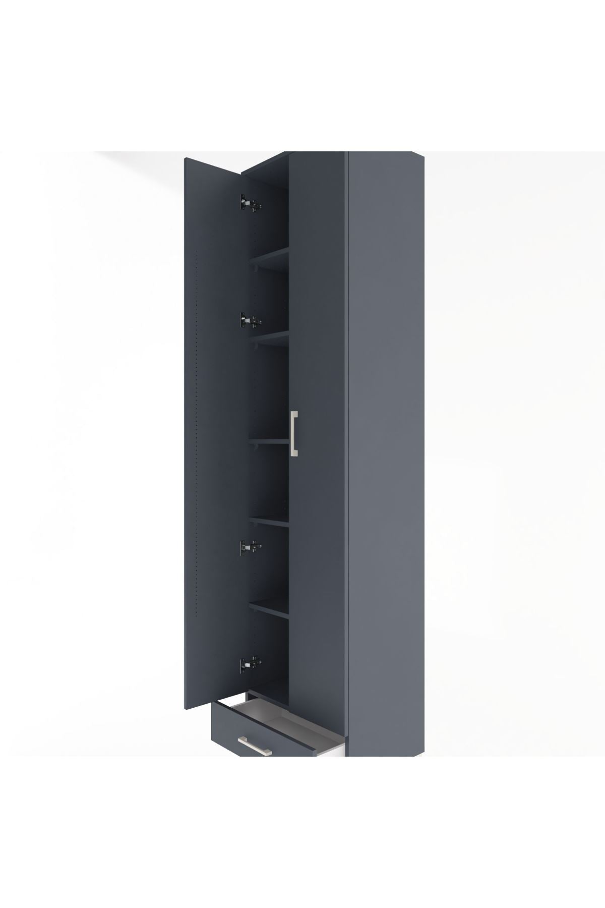 Hyperion Dolap 6 Raflı Tek Çekmeceli 2 Kapaklı 60x44x243 Antrasit-Antrasit