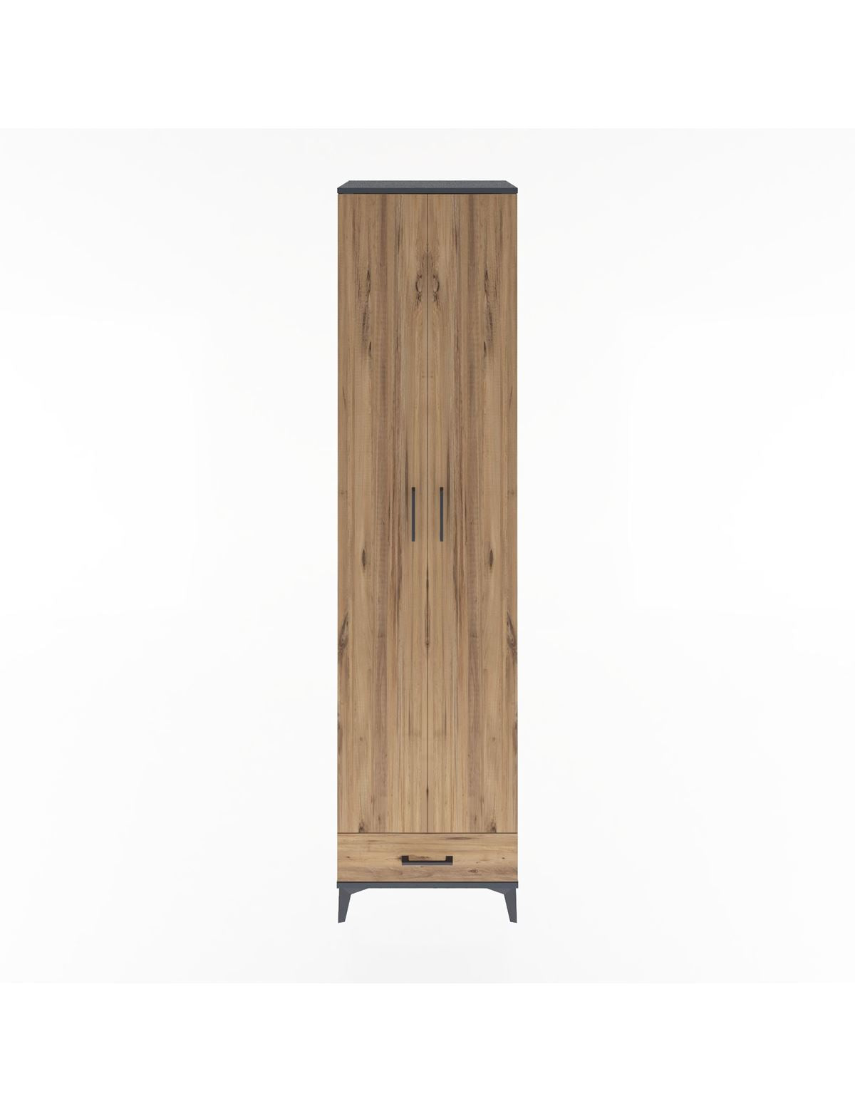 Hyperion Dolap 6 Raflı Tek Çekmeceli 2 Kapaklı 60x44x243 Antrasit-Çam