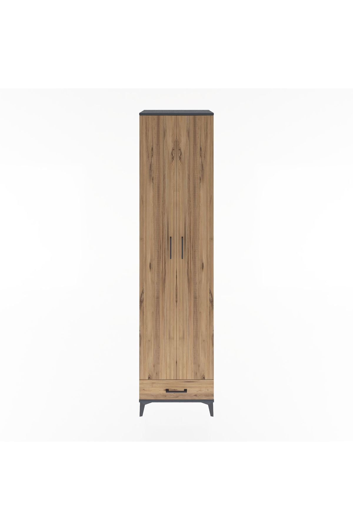 Hyperion Dolap 6 Raflı Tek Çekmeceli 2 Kapaklı 60x44x243 Antrasit-Çam