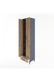 Hyperion Dolap 6 Raflı Tek Çekmeceli 2 Kapaklı 60x44x243 Antrasit-Çam