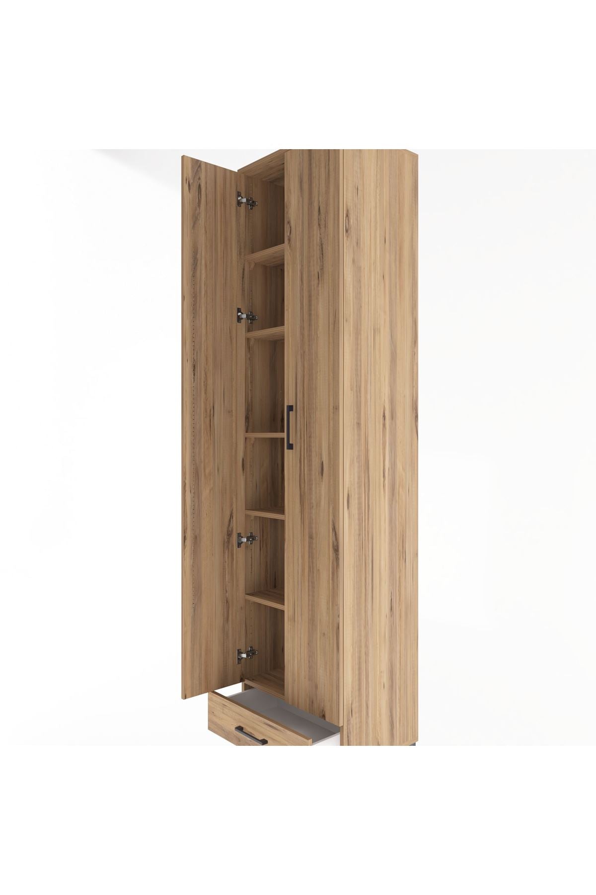 Hyperion Dolap 6 Raflı Tek Çekmeceli 2 Kapaklı 60x44x243 Çam-Çam