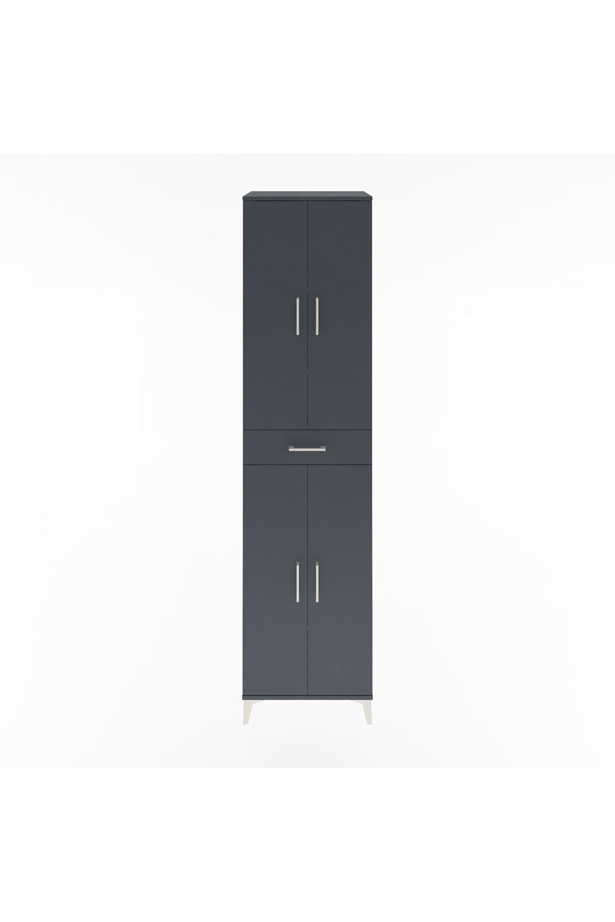 Hyperion Dolap 5 Raflı Tek Çekmeceli 4 Kapaklı 60x44x243 Antrasit-Antrasit