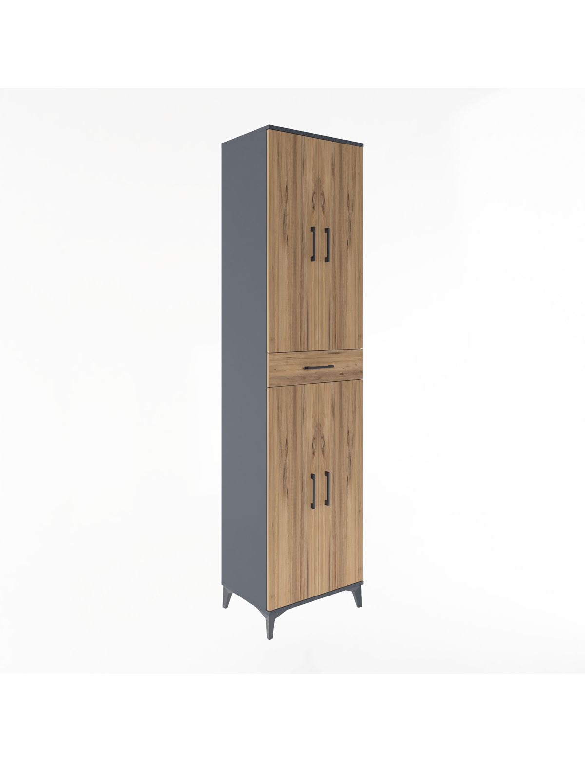 Hyperion Dolap 5 Raflı Tek Çekmeceli 4 Kapaklı 60x44x243 Antrasit-Çam