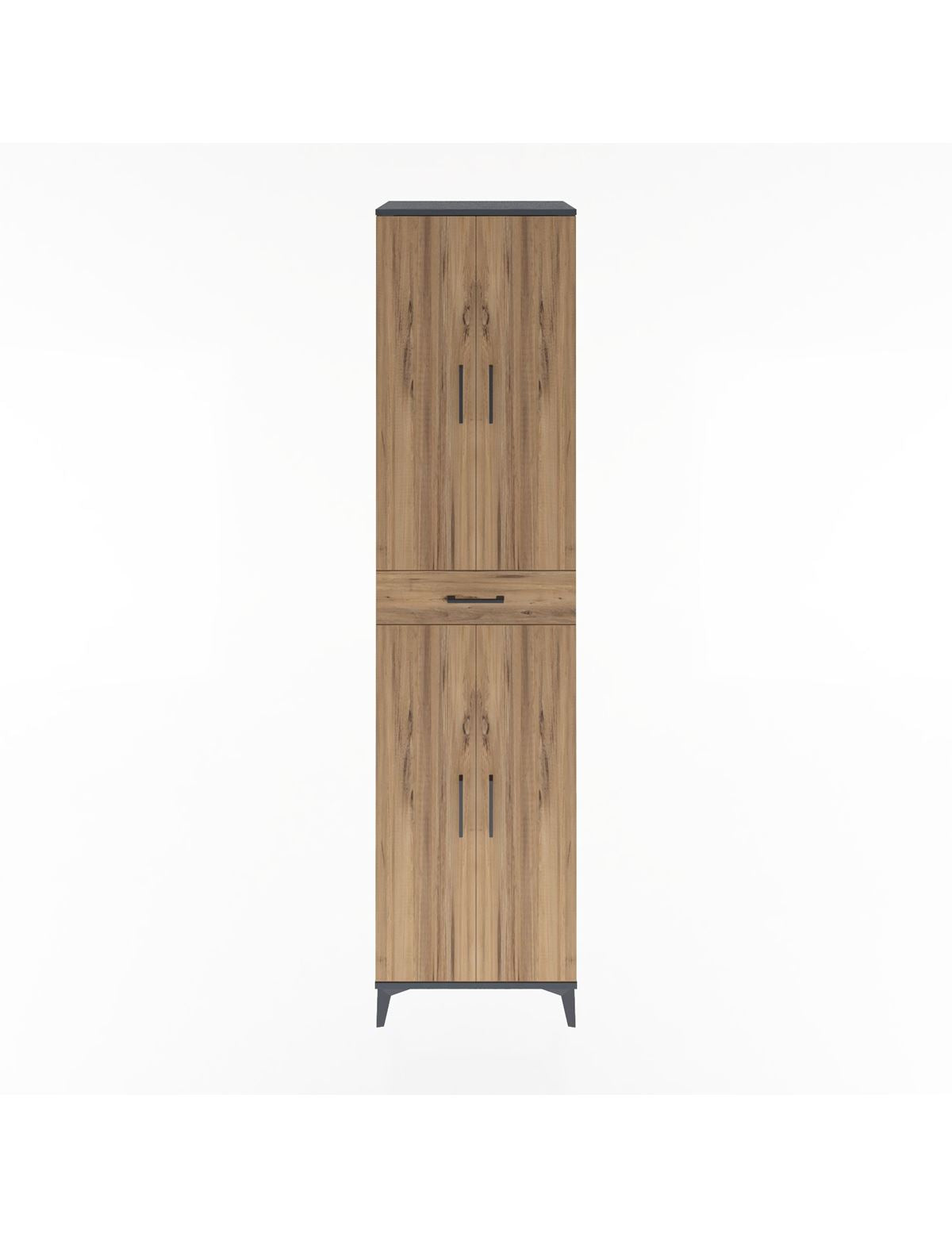 Hyperion Dolap 5 Raflı Tek Çekmeceli 4 Kapaklı 60x44x243 Antrasit-Çam