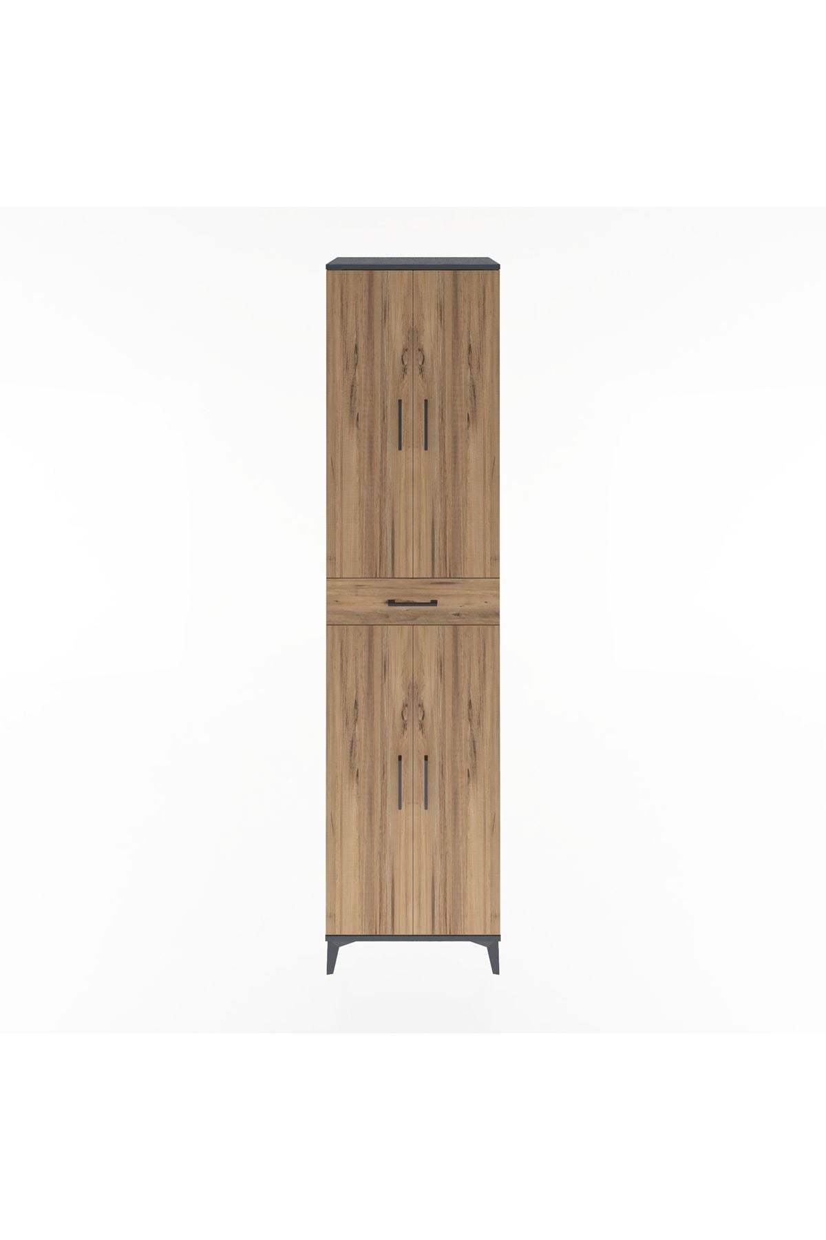 Hyperion Dolap 5 Raflı Tek Çekmeceli 4 Kapaklı 60x44x243 Antrasit-Çam