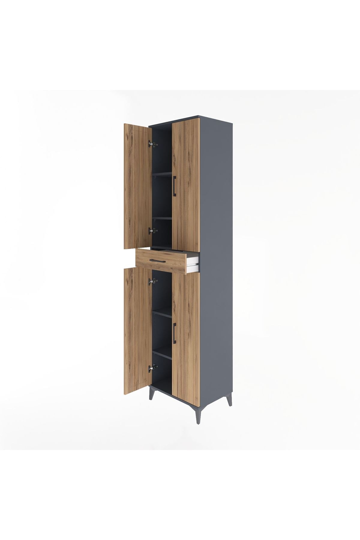 Hyperion Dolap 5 Raflı Tek Çekmeceli 4 Kapaklı 60x44x243 Antrasit-Çam