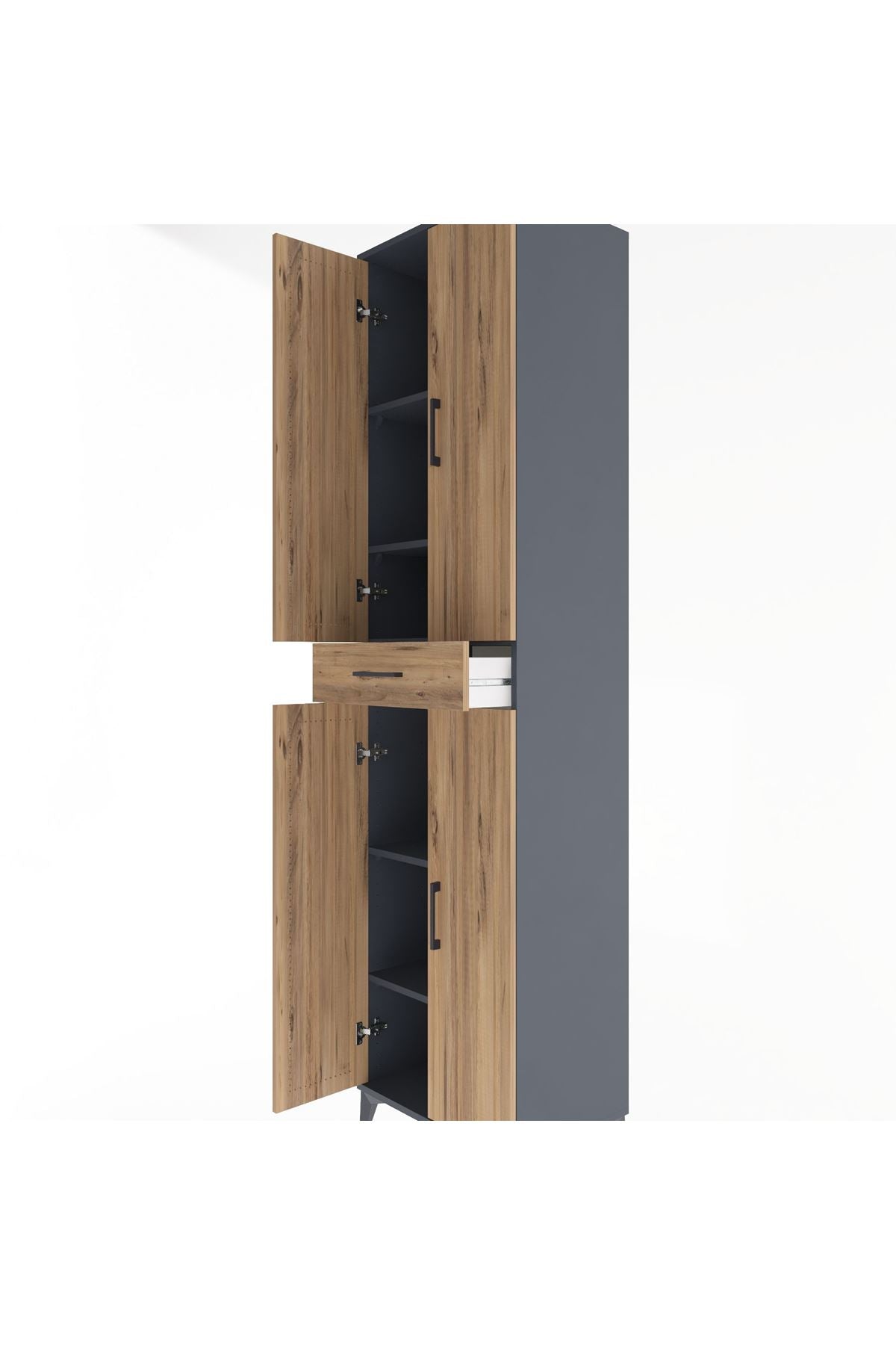 Hyperion Dolap 5 Raflı Tek Çekmeceli 4 Kapaklı 60x44x243 Antrasit-Çam