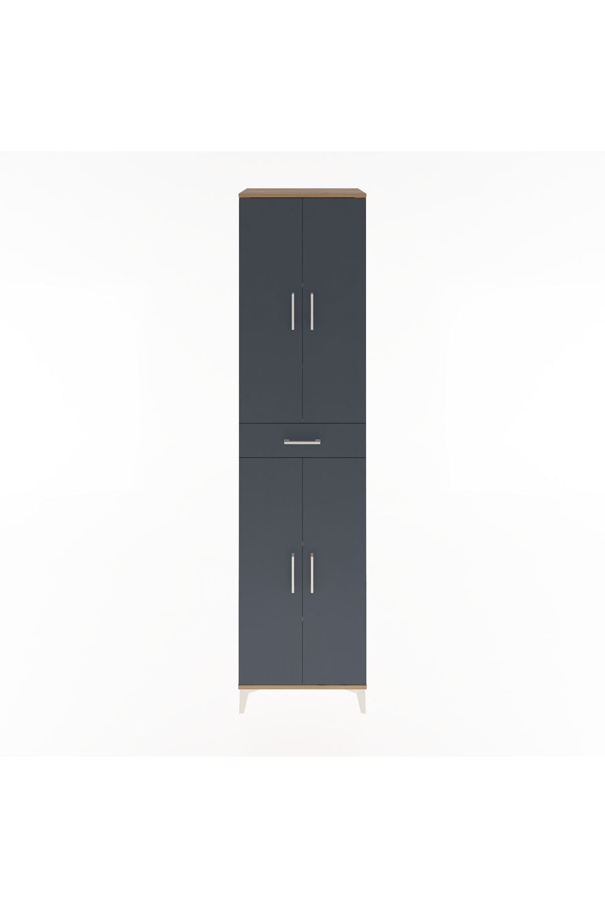 Hyperion Dolap 5 Raflı Tek Çekmeceli 4 Kapaklı 60x44x243 Çam-Antrasit