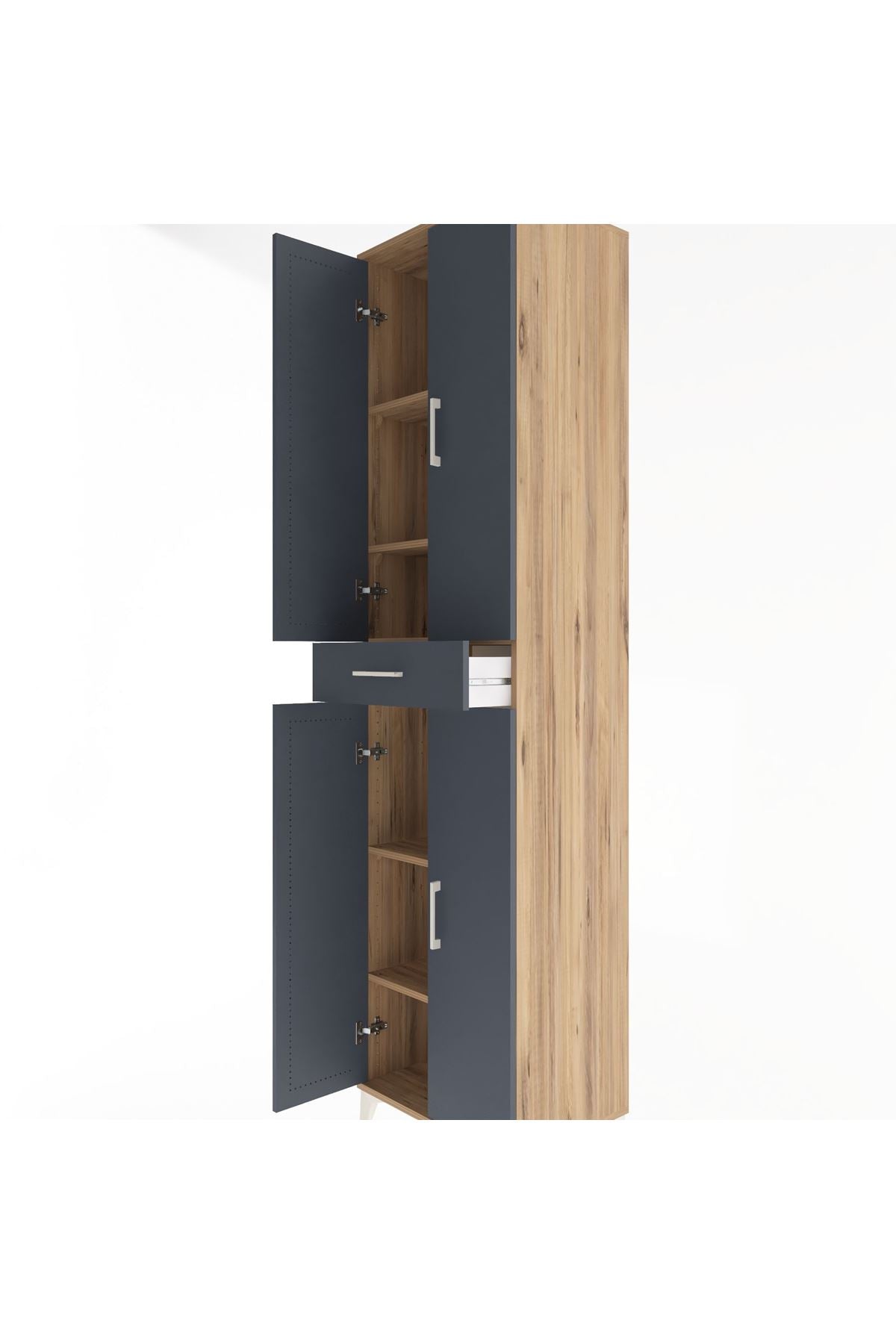 Hyperion Dolap 5 Raflı Tek Çekmeceli 4 Kapaklı 60x44x243 Çam-Antrasit