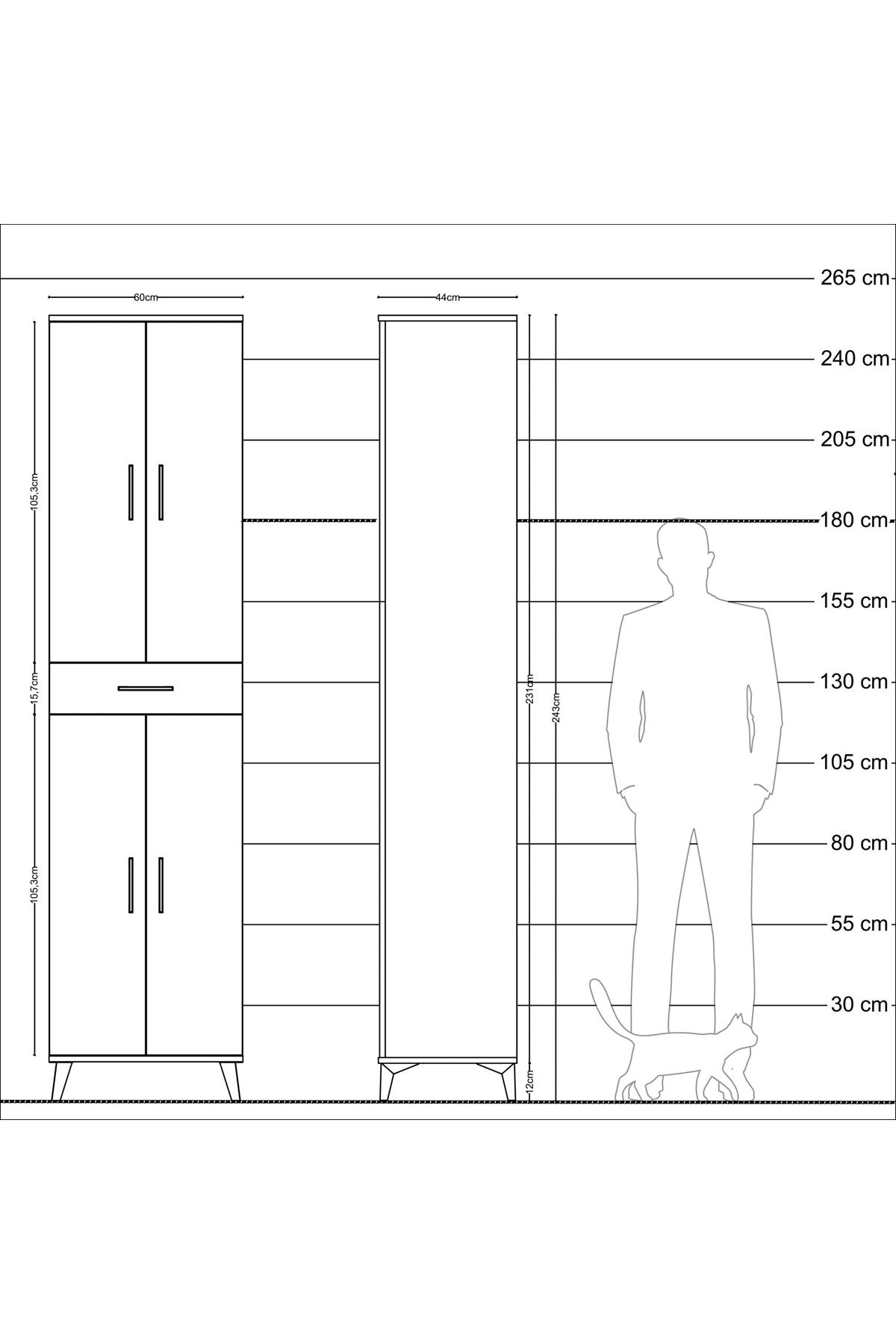Hyperion Dolap 5 Raflı Tek Çekmeceli 4 Kapaklı 60x44x243 Çam-Çam