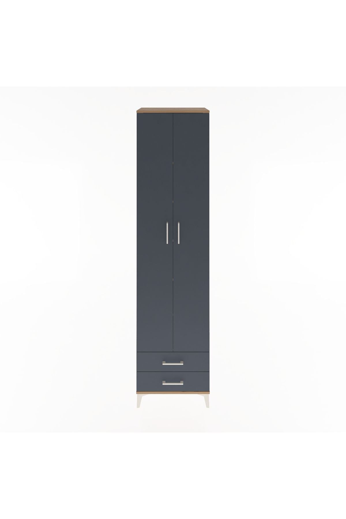 Hyperion Dolap 6 Raflı 2 Çekmeceli 2 Kapaklı 60x44x243 Çam-Antrasit