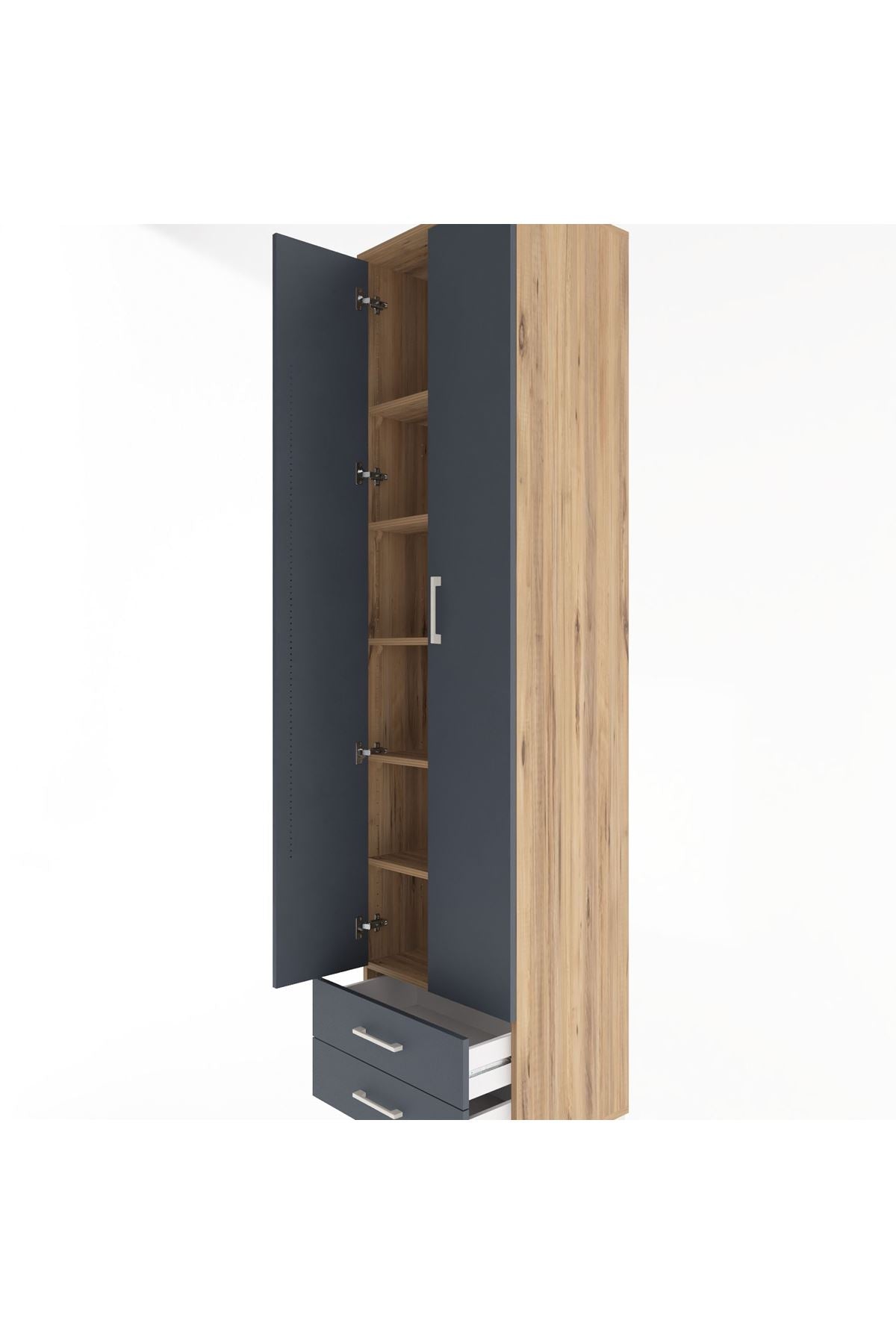 Hyperion Dolap 6 Raflı 2 Çekmeceli 2 Kapaklı 60x44x243 Çam-Antrasit