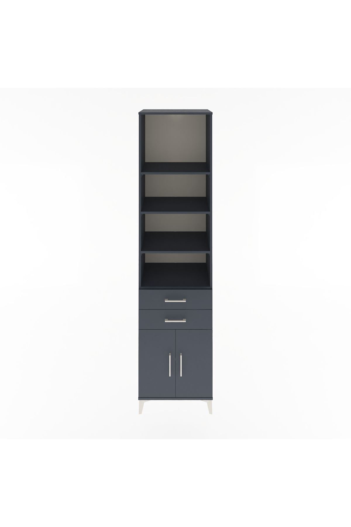 Hyperion Dolap 5 Raflı 2 Çekmeceli 2 Kapaklı 60x44x243 Antrasit-Antrasit