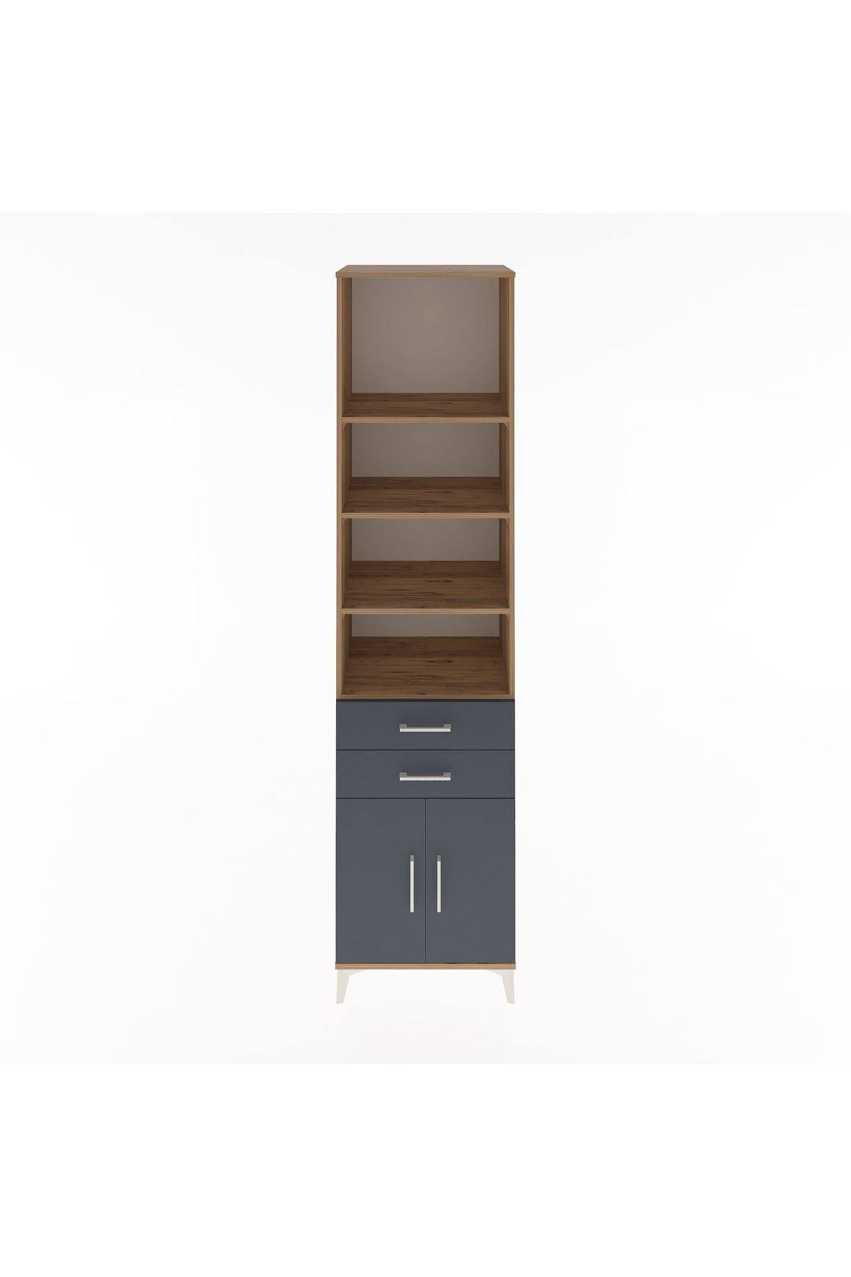 Hyperion Dolap 5 Raflı 2 Çekmeceli 2 Kapaklı 60x44x243 Çam-Antrasit