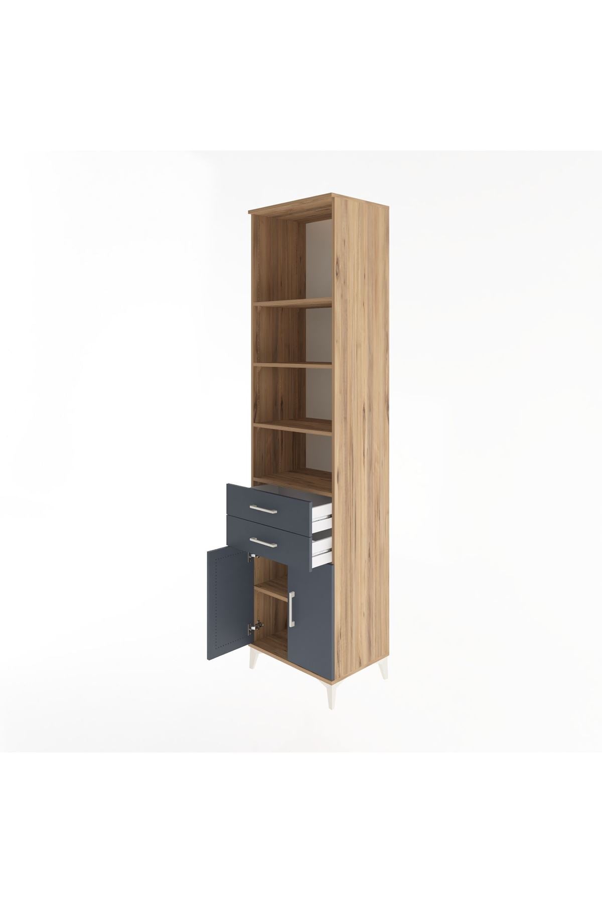 Hyperion Dolap 5 Raflı 2 Çekmeceli 2 Kapaklı 60x44x243 Çam-Antrasit