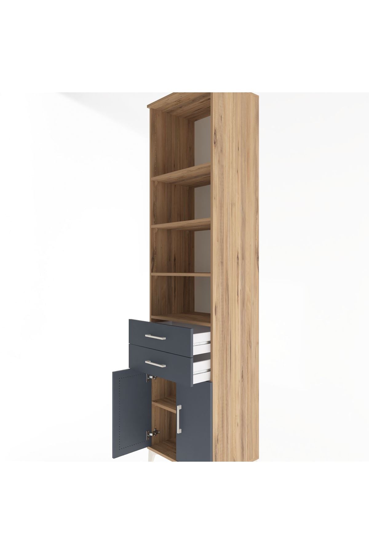 Hyperion Dolap 5 Raflı 2 Çekmeceli 2 Kapaklı 60x44x243 Çam-Antrasit