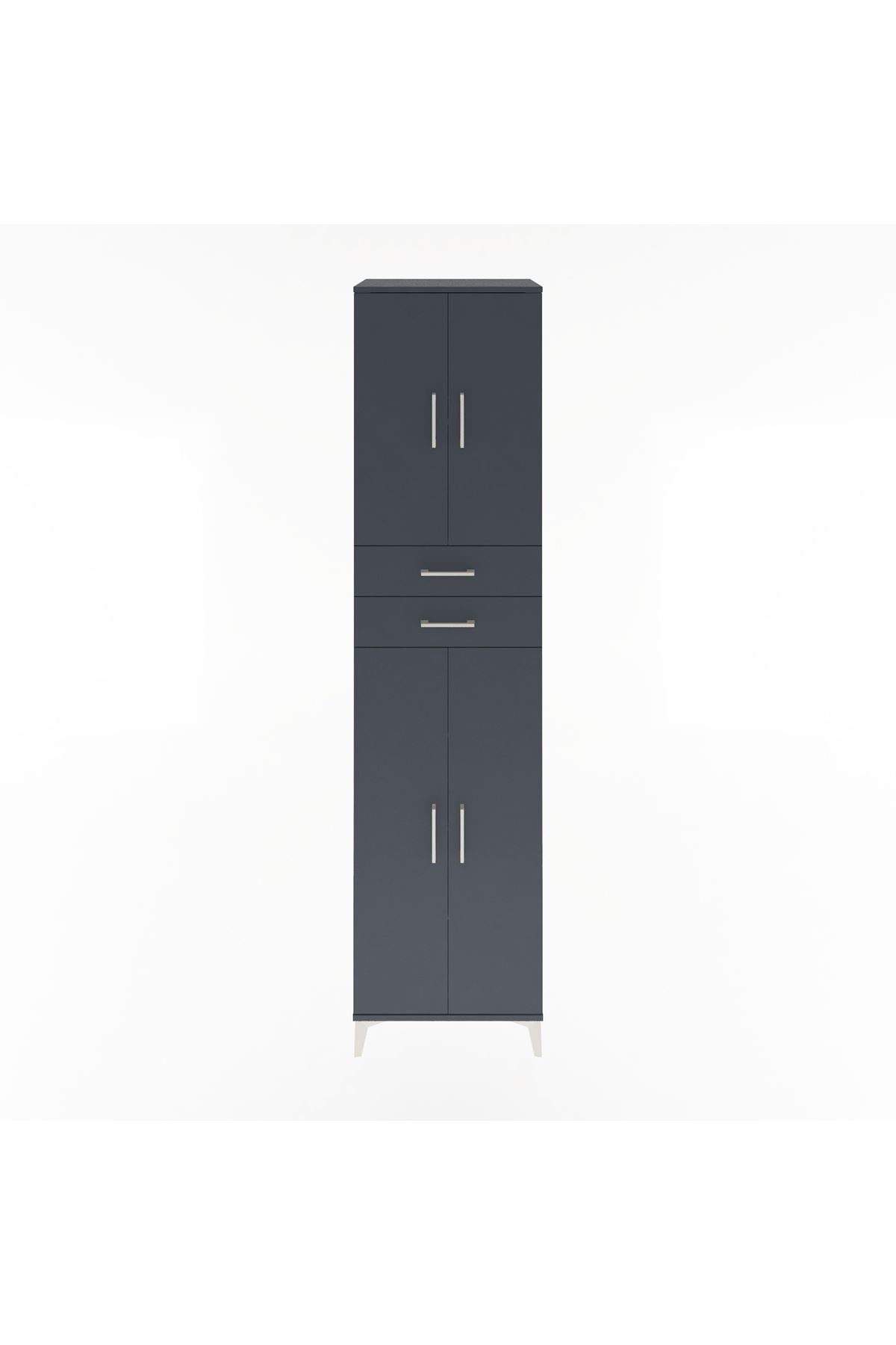 Hyperion Dolap 5 Raflı 2 Çekmeceli 4 Kapaklı 60x44x243 Antrasit-Antrasit