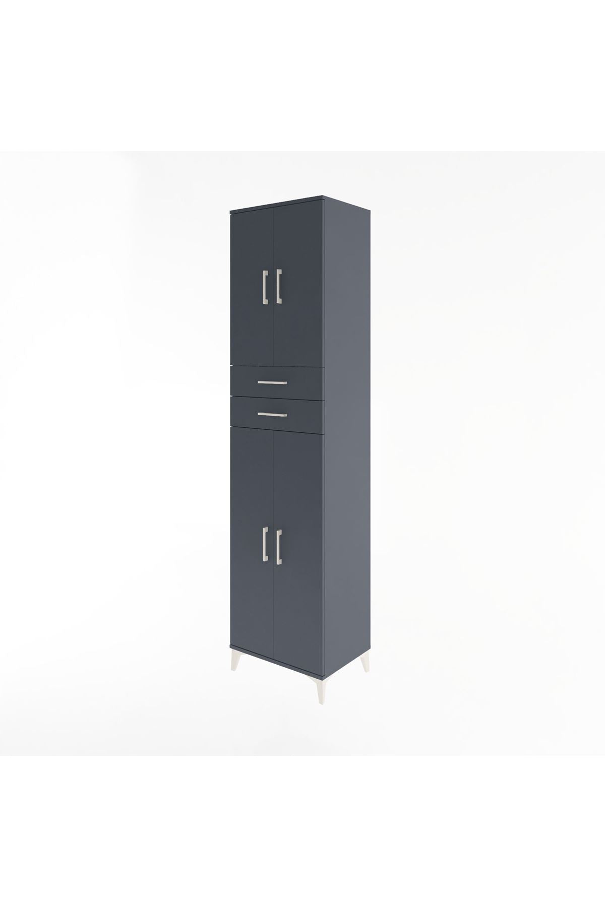 Hyperion Dolap 5 Raflı 2 Çekmeceli 4 Kapaklı 60x44x243 Antrasit-Antrasit
