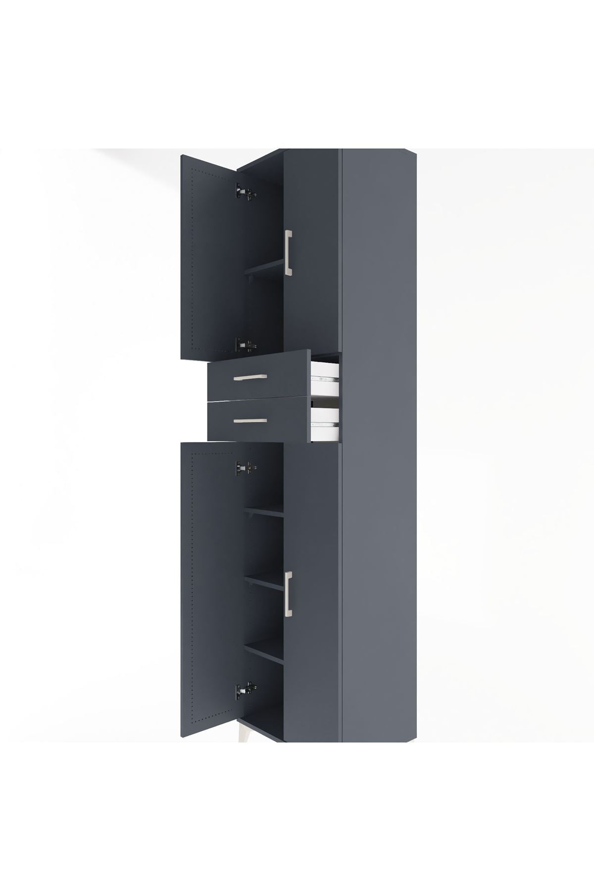 Hyperion Dolap 5 Raflı 2 Çekmeceli 4 Kapaklı 60x44x243 Antrasit-Antrasit