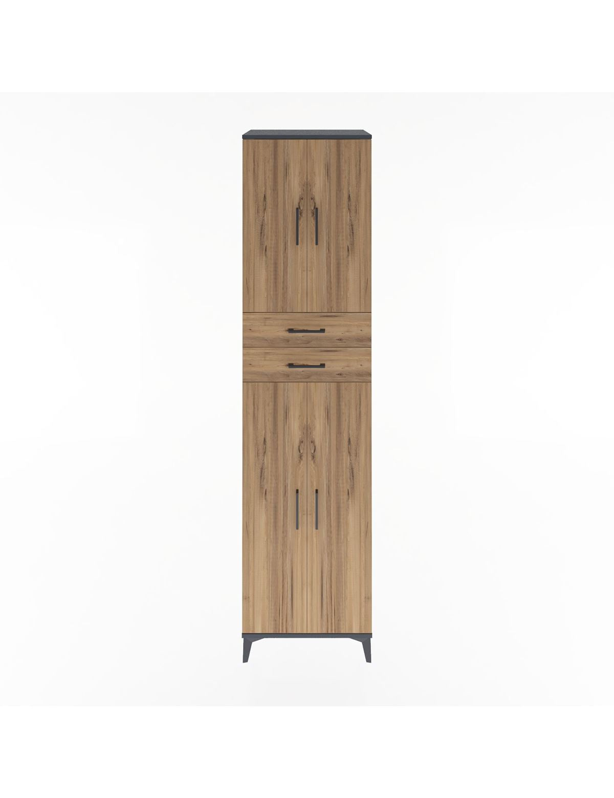 Hyperion Dolap 5 Raflı 2 Çekmeceli 4 Kapaklı 60x44x243 Antrasit-Çam