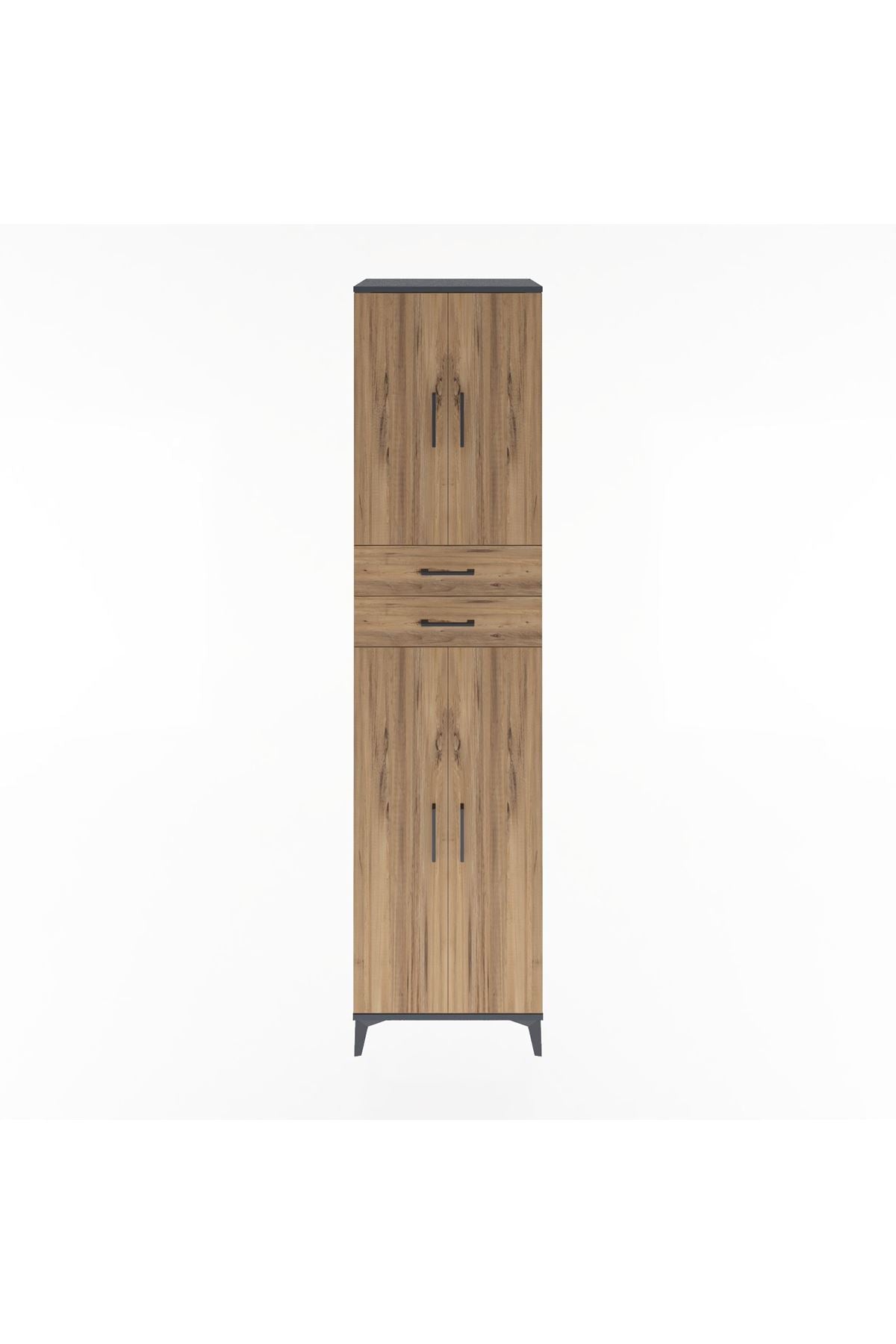 Hyperion Dolap 5 Raflı 2 Çekmeceli 4 Kapaklı 60x44x243 Antrasit-Çam