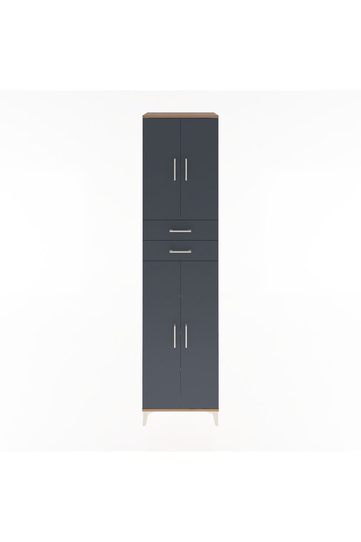 Hyperion Dolap 5 Raflı 2 Çekmeceli 4 Kapaklı 60x44x243 Çam-Antrasit