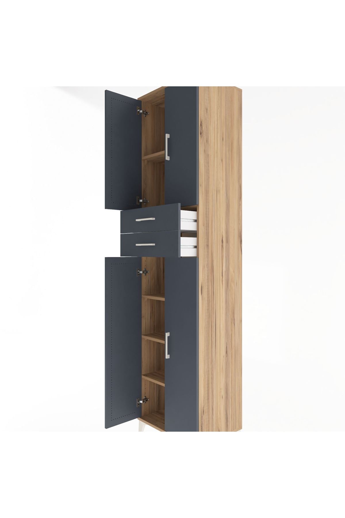 Hyperion Dolap 5 Raflı 2 Çekmeceli 4 Kapaklı 60x44x243 Çam-Antrasit