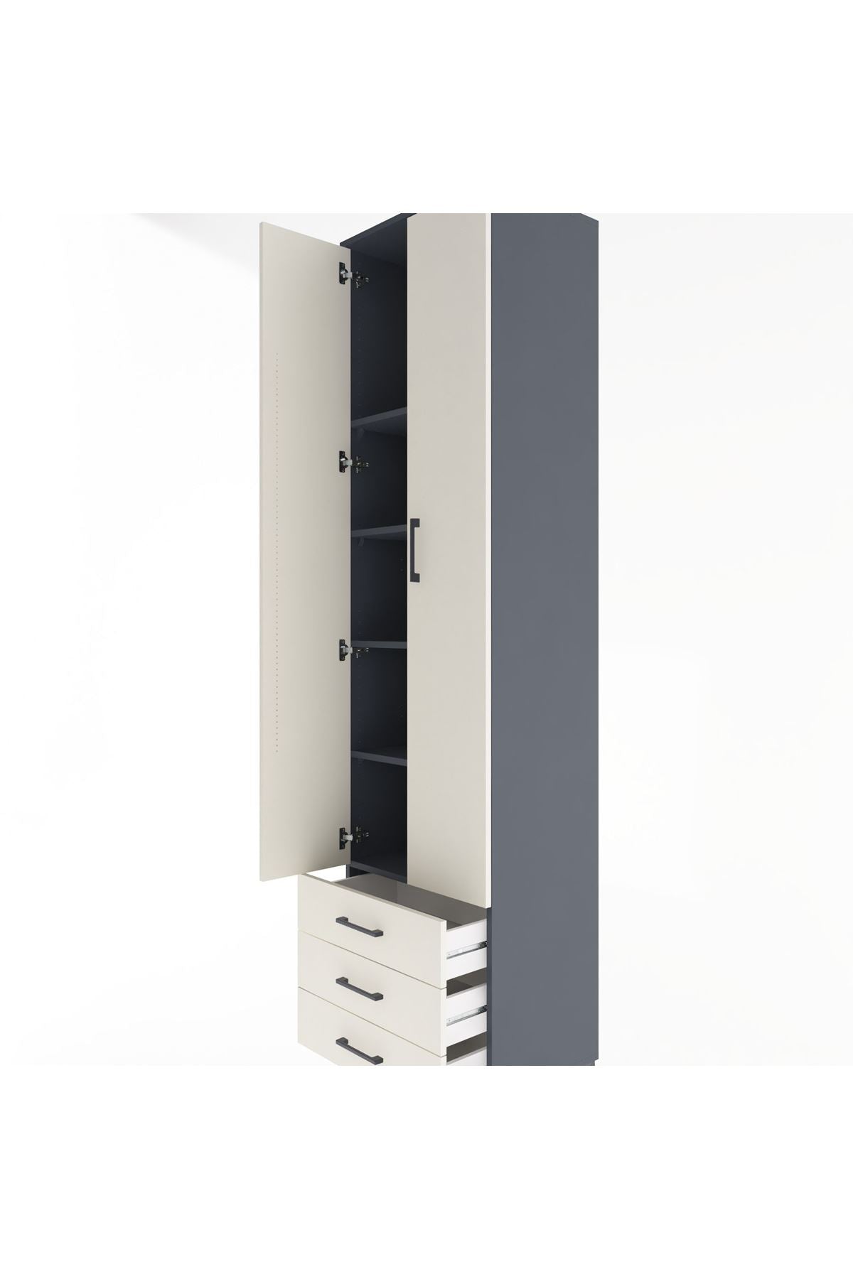 Hyperion Dolap 5 Raflı 3 Çekmeceli 2 Kapaklı 60x44x243 Antrasit-Aytaşı