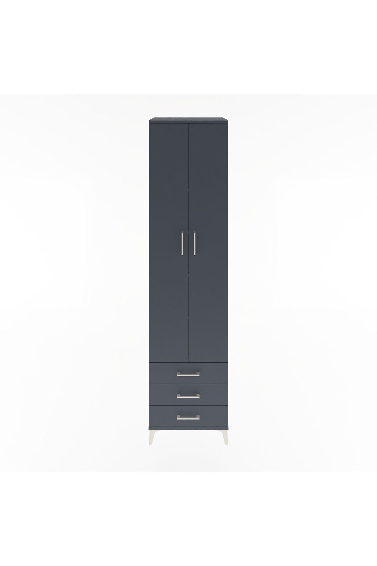 Hyperion Dolap 5 Raflı 3 Çekmeceli 2 Kapaklı 60x44x243 Antrasit-Antrasit