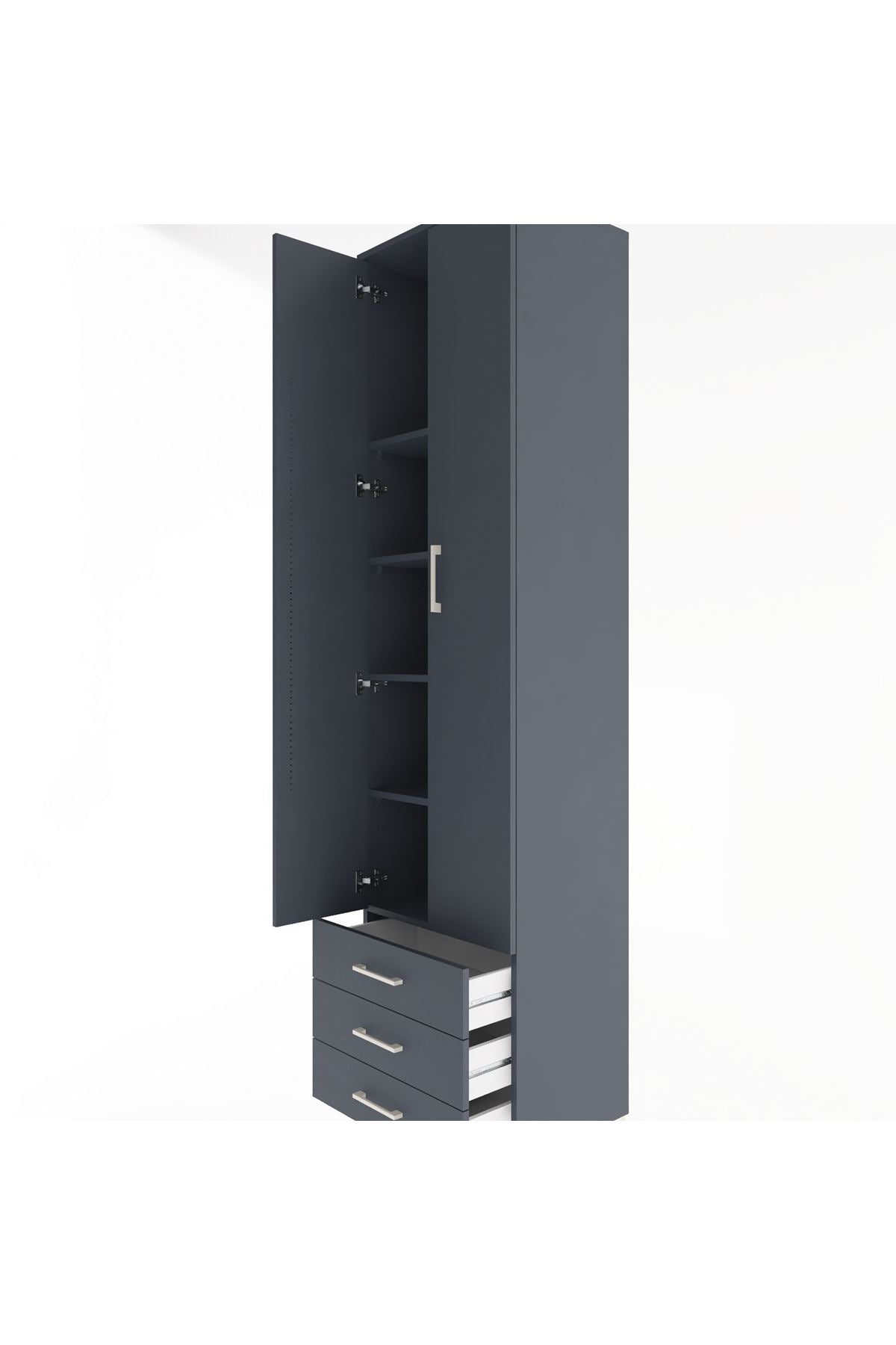 Hyperion Dolap 5 Raflı 3 Çekmeceli 2 Kapaklı 60x44x243 Antrasit-Antrasit