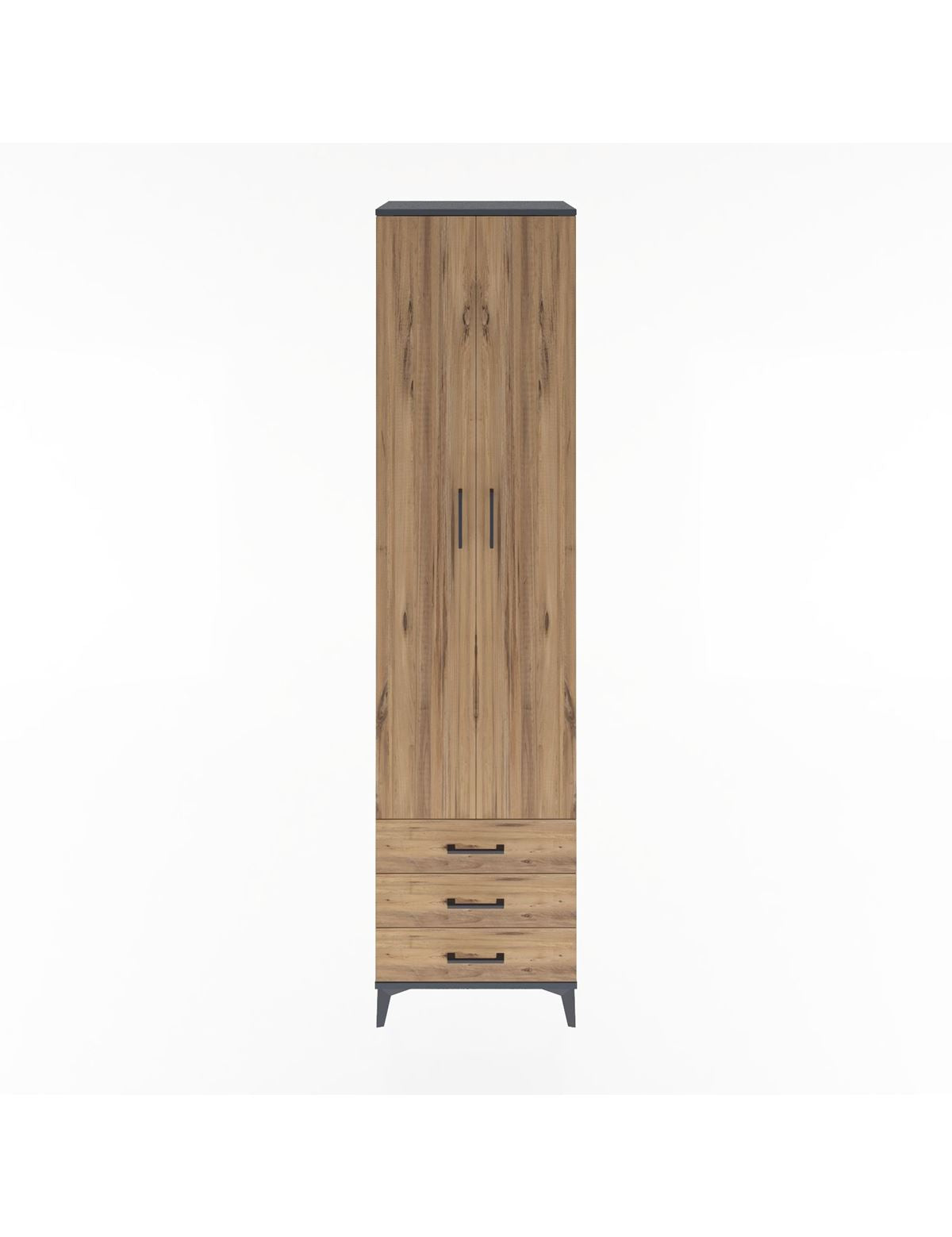 Hyperion Dolap 5 Raflı 3 Çekmeceli 2 Kapaklı 60x44x243 Antrasit-Çam