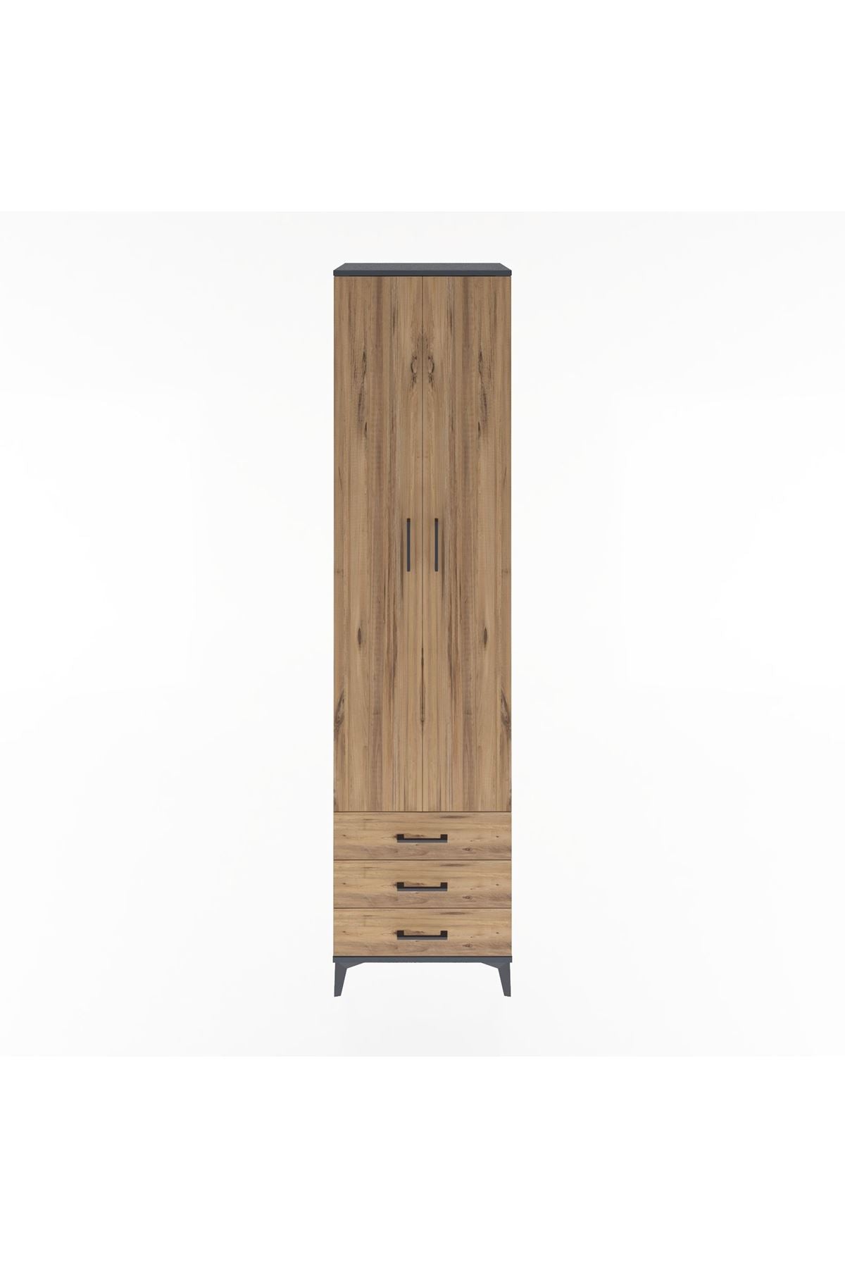 Hyperion Dolap 5 Raflı 3 Çekmeceli 2 Kapaklı 60x44x243 Antrasit-Çam