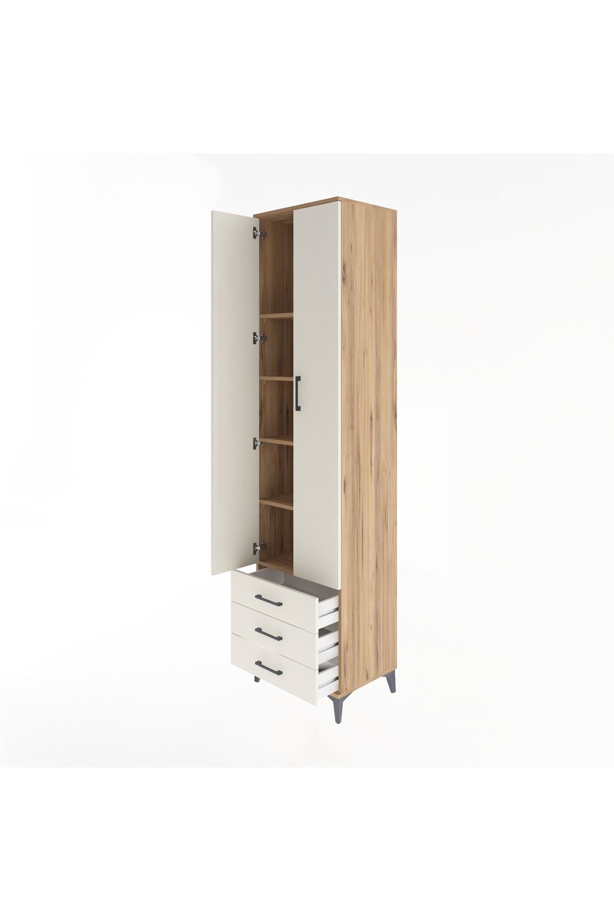 Hyperion Dolap 5 Raflı 3 Çekmeceli 2 Kapaklı 60x44x243 Çam-Aytaşı